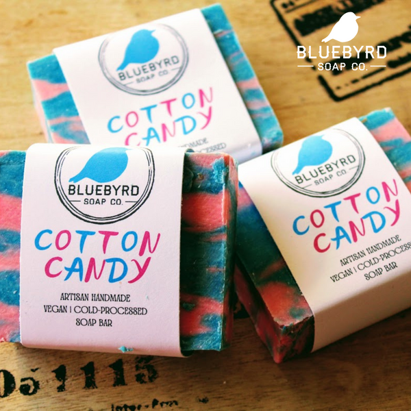 COTTON CANDY SOAP BARS: A bath soap to delight kids, Bluebyrd Soap Co. kids bath Bar Soaps are made of all-natural essential oils and wholesome ingredients to ensure a safe and fun everyday bath.