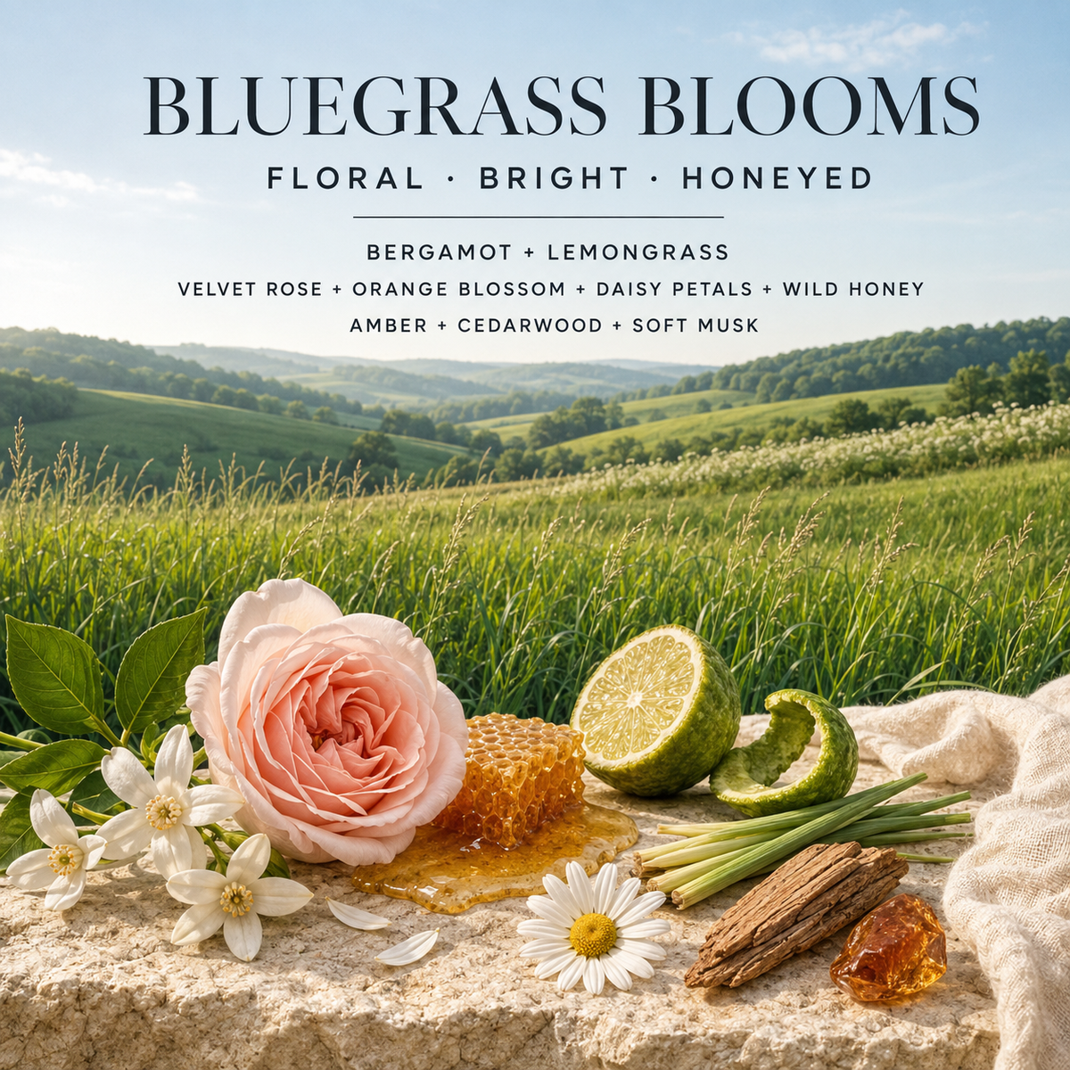 BLUEGRASS BLOOMS CANDLE | Hand-Poured Coconut Wax Blend 9oz.
