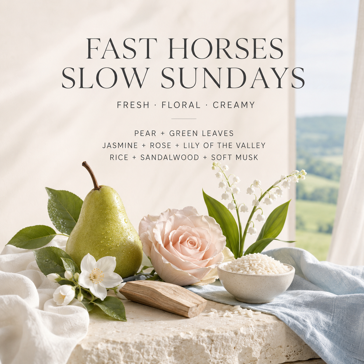 FAST HORSES, SLOW SUNDAYS CANDLE | Hand-Poured Coconut Wax Blend 9oz.