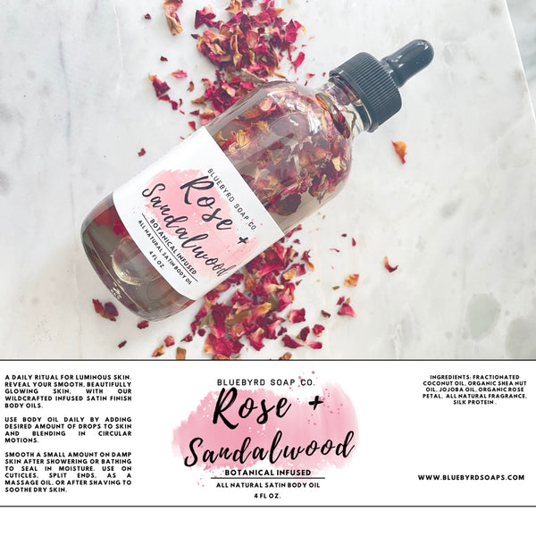 rose and sandalwood botanical infused satin body oil