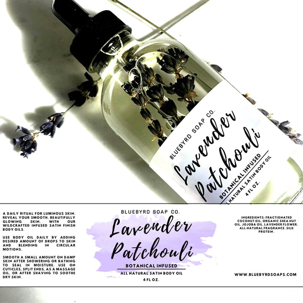 lavender patchouli botanical infused all natural satin body oil