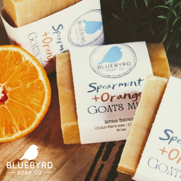 orange and spearmint goat milk soap bar, spearmint and orange goat milk bar soaps, gentle goat milk bar, dry skin soap, exfoliating soap bar, acne soap, goat milk soap for acne, orange goat milk soap, spearmint goat milk soap