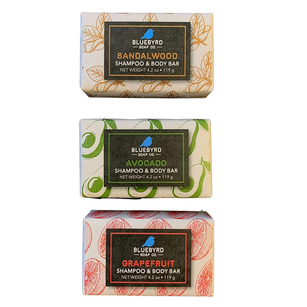 set of three shampoo bars in various scents