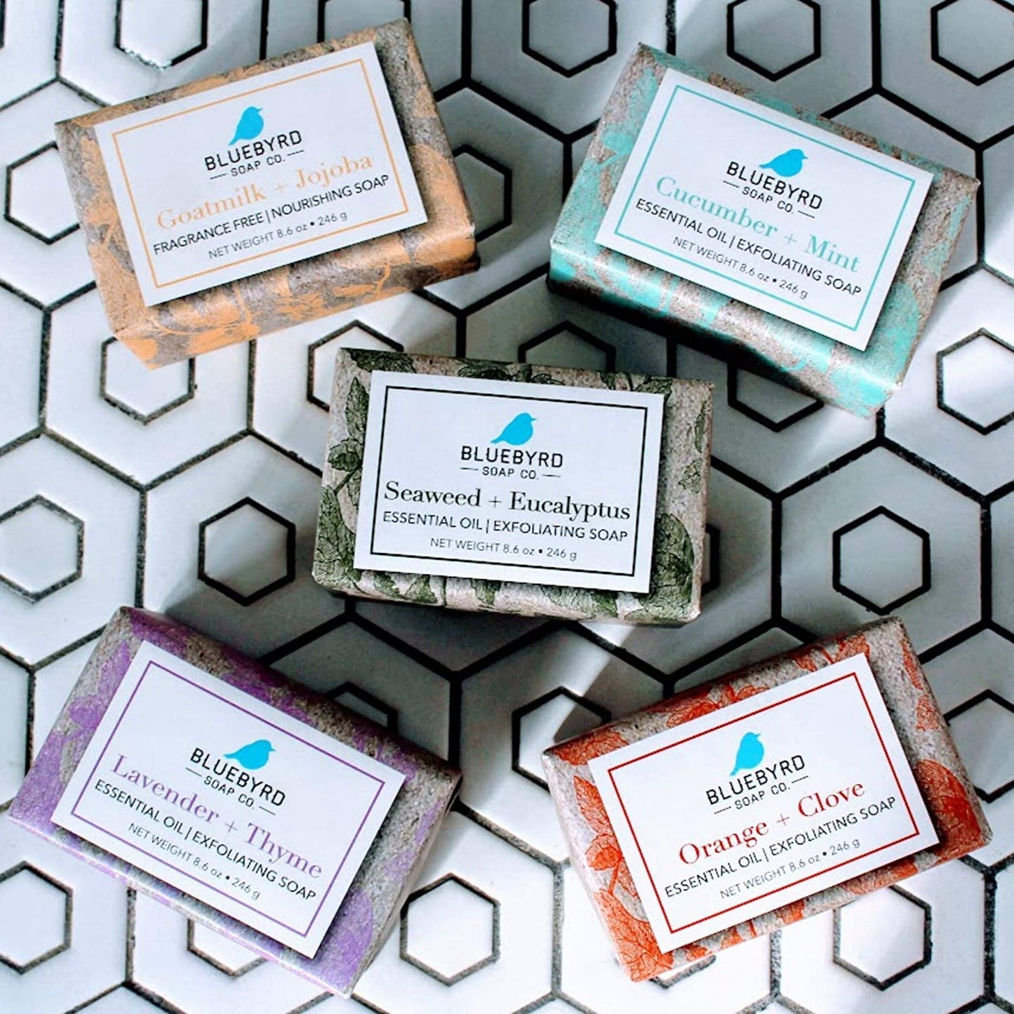 BLUEBYRD Soap Co. 5-Pack Boxed Variety Set Exfoliating Essential Oil Soap Bars