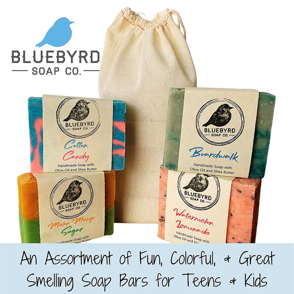 You will receive an assortment of four (4) of our best-selling soap bars for kids, children, and teens. We have taken some of our best sellers within our fun, colorful, fruity soaps and curated a giftable four-pack of bar soaps in a mixed variety of scents. We pick the scents and you get a discount. 